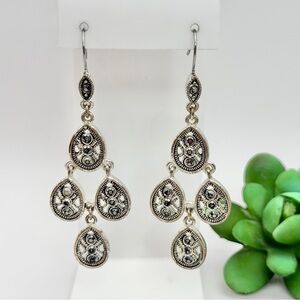 Elegant Silver Tone Dangle Earrings